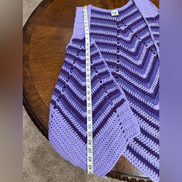 Handmade Crochet Chevron Vest Purple Striped Sleeveless Boho Layering Piece – OS - Picture 9 of 10